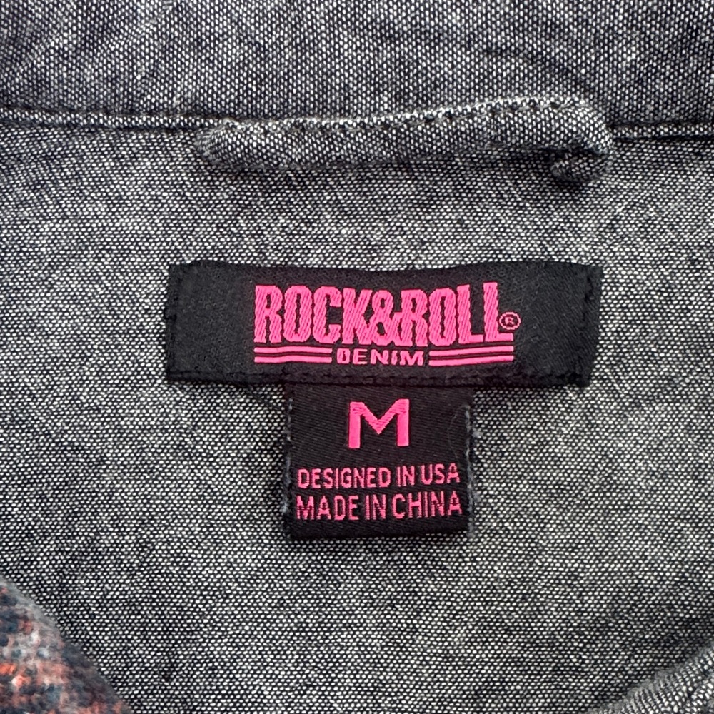 Rock & Roll Denim Colorful Pattern Button Down Shirt - Picture 2 of 7